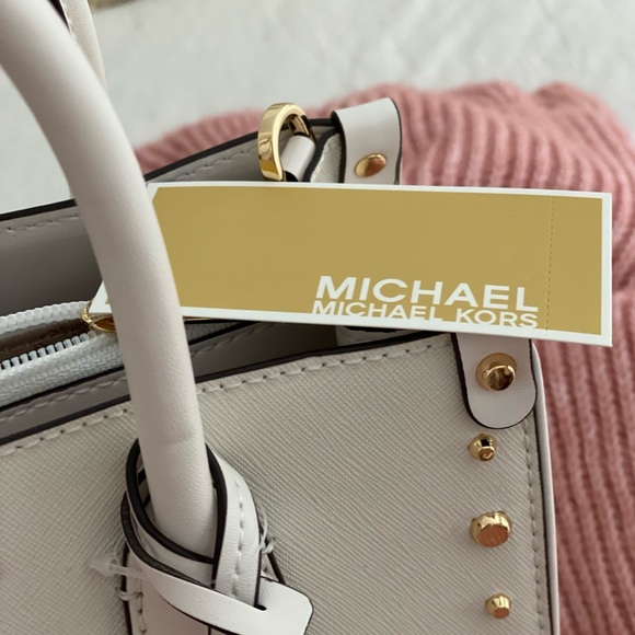 SOLD! MICHAEL KORS | White Leather Tote Crossbody Shoulder Bag Gold Hardware - Picture 12 of 16